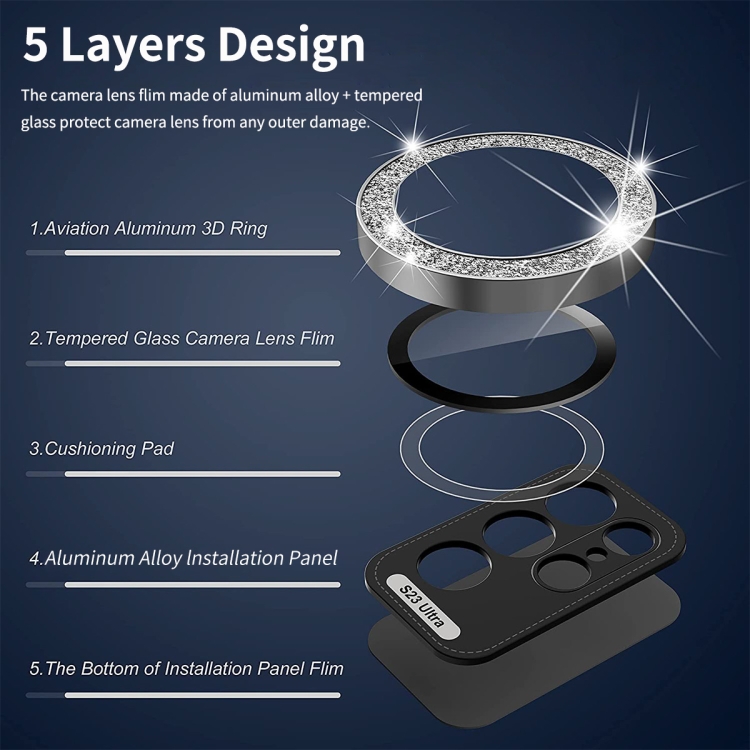 For Samsung Galaxy S23 Ultra 5G ENKAY 9H Rear Camera Lens Glitter Aluminium Alloy Ring Tempered Glass Film(Black) For Samsung Galaxy S23 Ultra 5G ENKAY 9H Rear Camera Lens Glitter Aluminium Alloy Ring Tempered Glass Film(Black)