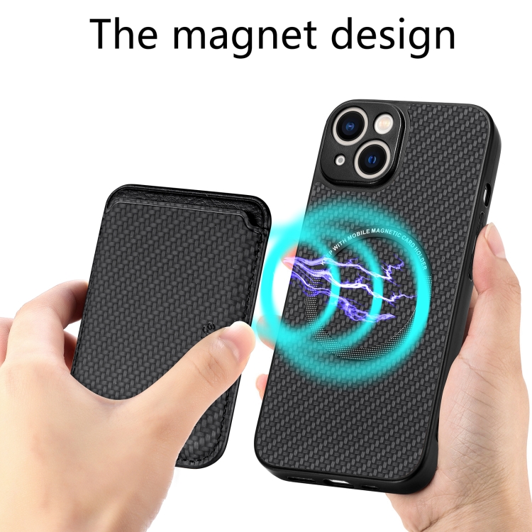 For iPhone 14 Plus Carbon Fiber Leather Card Magsafe Magnetic Phone Case(Black) For iPhone 14 Plus Carbon Fiber Leather Card Magsafe Magnetic Phone Case(Black)
