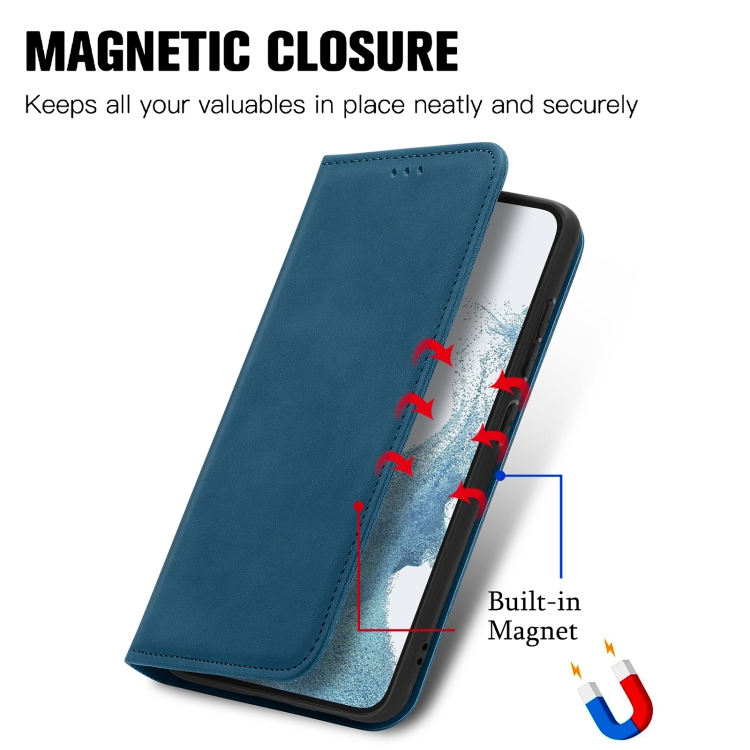 For Samsung Galaxy S23 5G Retro Skin Feel Magnetic Leather Phone Case(Blue)