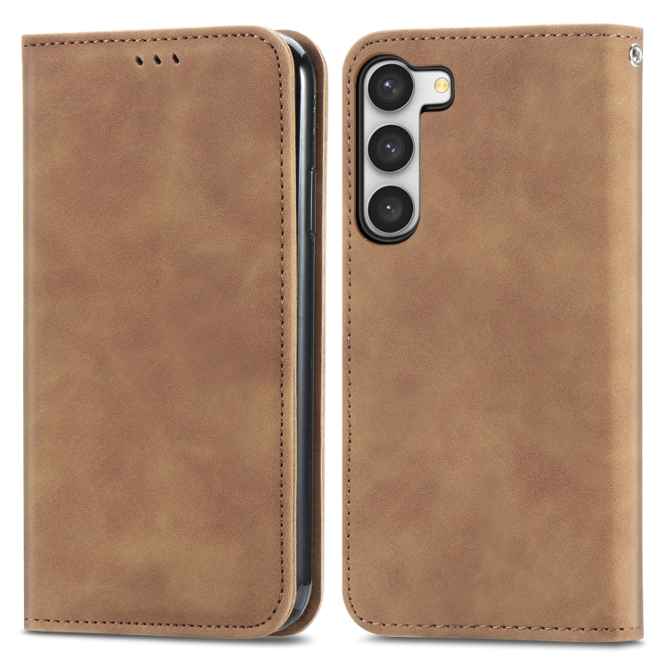 For Samsung Galaxy S23+ 5G Retro Skin Feel Magnetic Leather Phone Case(Brown) For Samsung Galaxy S23+ 5G Retro Skin Feel Magnetic Leather Phone Case(Brown)