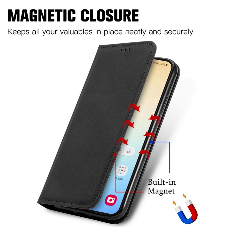 For Samsung Galaxy S24 5G Retro Skin Feel Magnetic Leather Phone Case(Black)