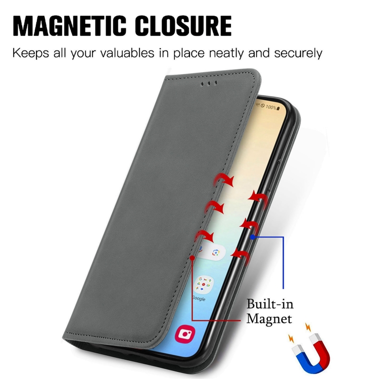 For Samsung Galaxy S24 5G Retro Skin Feel Magnetic Leather Phone Case(Gray)