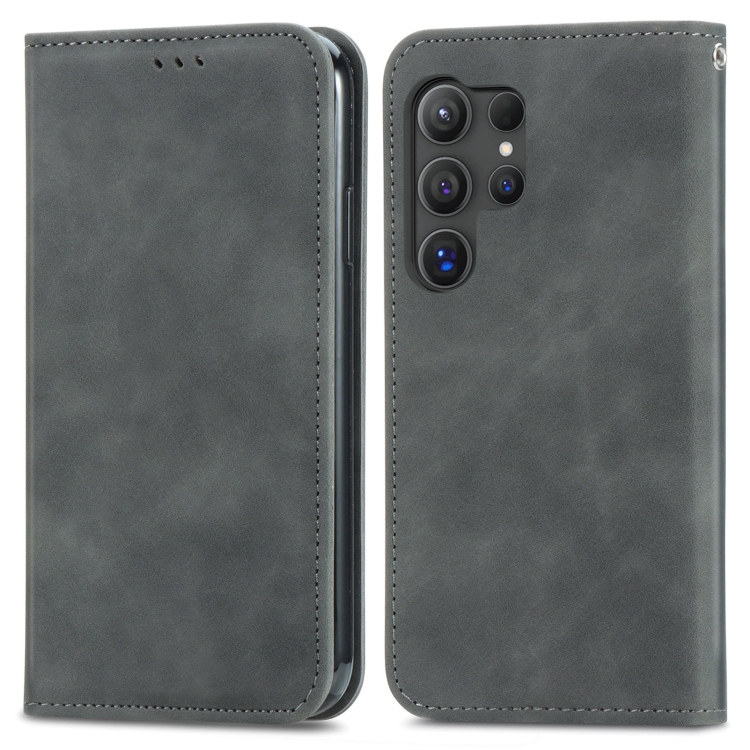 For Samsung Galaxy S24 Ultra 5G Retro Skin Feel Magnetic Leather Phone Case(Gray) For Samsung Galaxy S24 Ultra 5G Retro Skin Feel Magnetic Leather Phone Case(Gray)