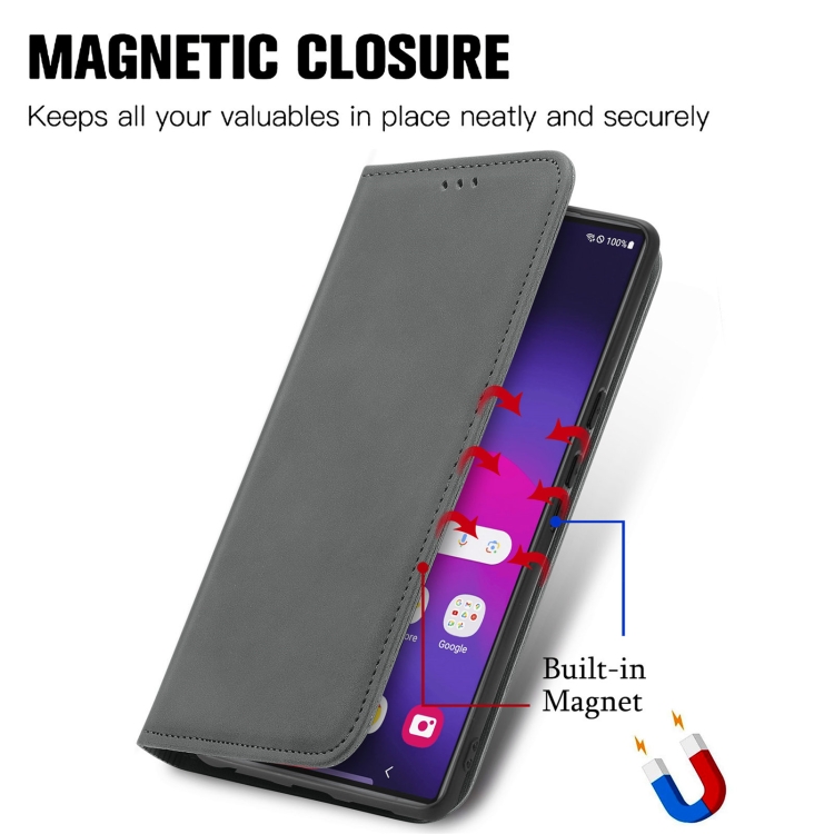 For Samsung Galaxy S24 Ultra 5G Retro Skin Feel Magnetic Leather Phone Case(Gray) For Samsung Galaxy S24 Ultra 5G Retro Skin Feel Magnetic Leather Phone Case(Gray)