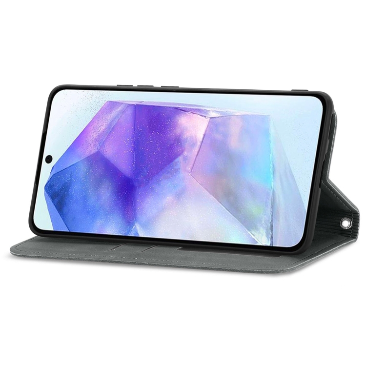 For Samsung Galaxy A55 5G Retro Skin Feel Magnetic Leather Phone Case(Gray)