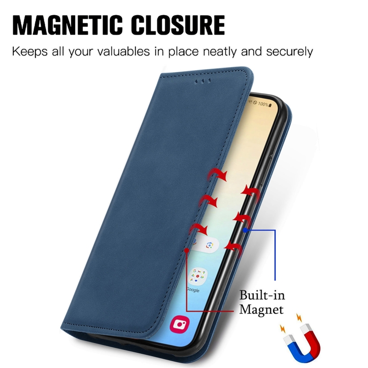 For Samsung Galaxy S25 5G Retro Skin Feel Magnetic Leather Phone Case(Blue)