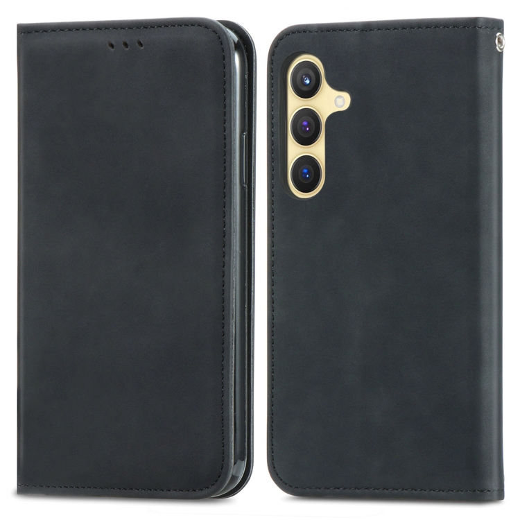 For Samsung Galaxy S25+ 5G Retro Skin Feel Magnetic Leather Phone Case(Black) For Samsung Galaxy S25+ 5G Retro Skin Feel Magnetic Leather Phone Case(Black)