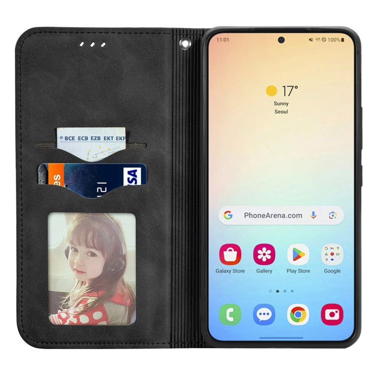 For Samsung Galaxy S25+ 5G Retro Skin Feel Magnetic Leather Phone Case(Black) For Samsung Galaxy S25+ 5G Retro Skin Feel Magnetic Leather Phone Case(Black)