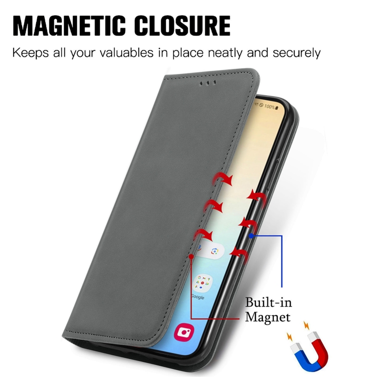 For Samsung Galaxy S25+ 5G Retro Skin Feel Magnetic Leather Phone Case(Gray)