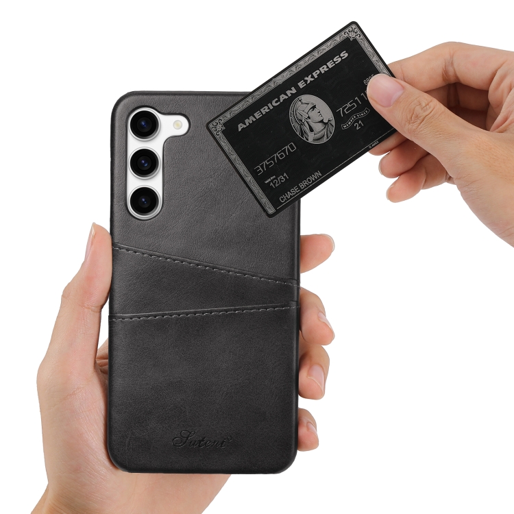 For Samsung Galaxy S23 5G teni Calf Texture Back Cover Phone Case with Card Slots(Black)