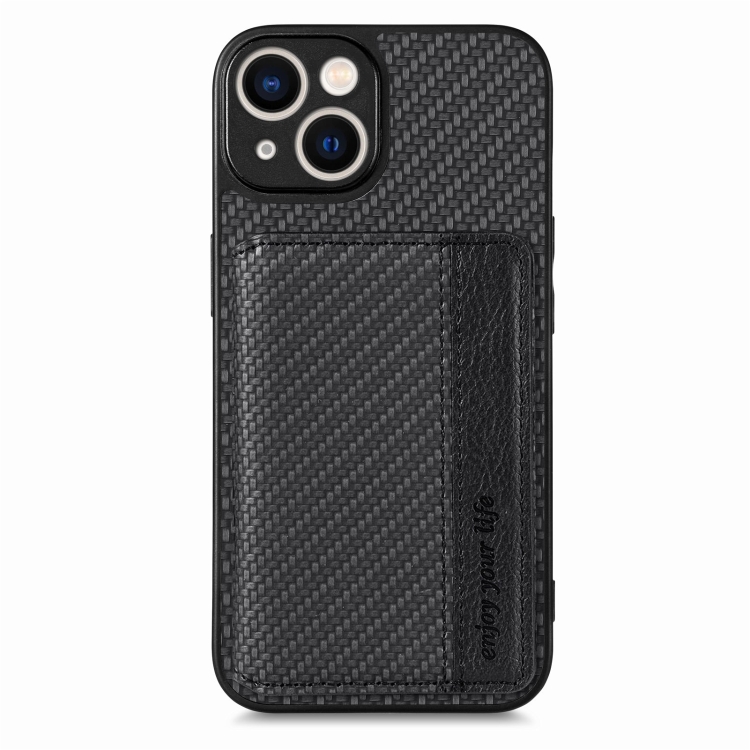 For iPhone 14 Plus Carbon Fiber Magnetic Card Bag Phone Case(Black) For iPhone 14 Plus Carbon Fiber Magnetic Card Bag Phone Case(Black)