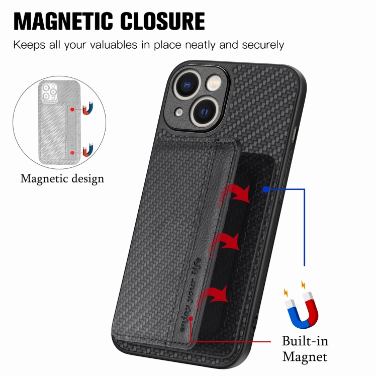 For iPhone 14 Plus Carbon Fiber Magnetic Card Bag Phone Case(Black) For iPhone 14 Plus Carbon Fiber Magnetic Card Bag Phone Case(Black)