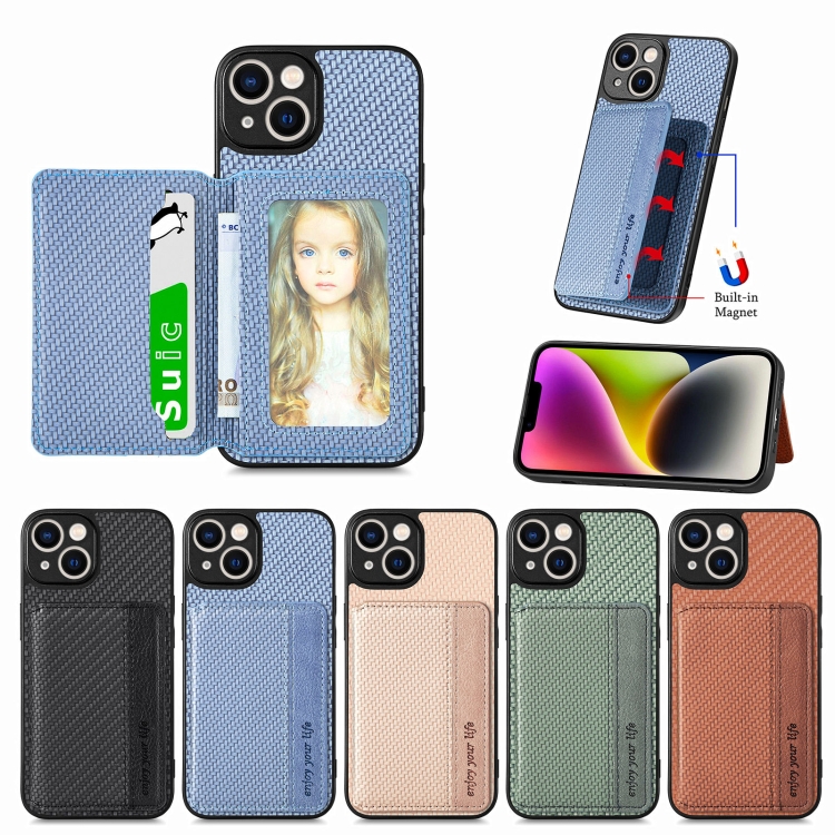For iPhone 14 Plus Carbon Fiber Magnetic Card Bag Phone Case(Black) For iPhone 14 Plus Carbon Fiber Magnetic Card Bag Phone Case(Black)