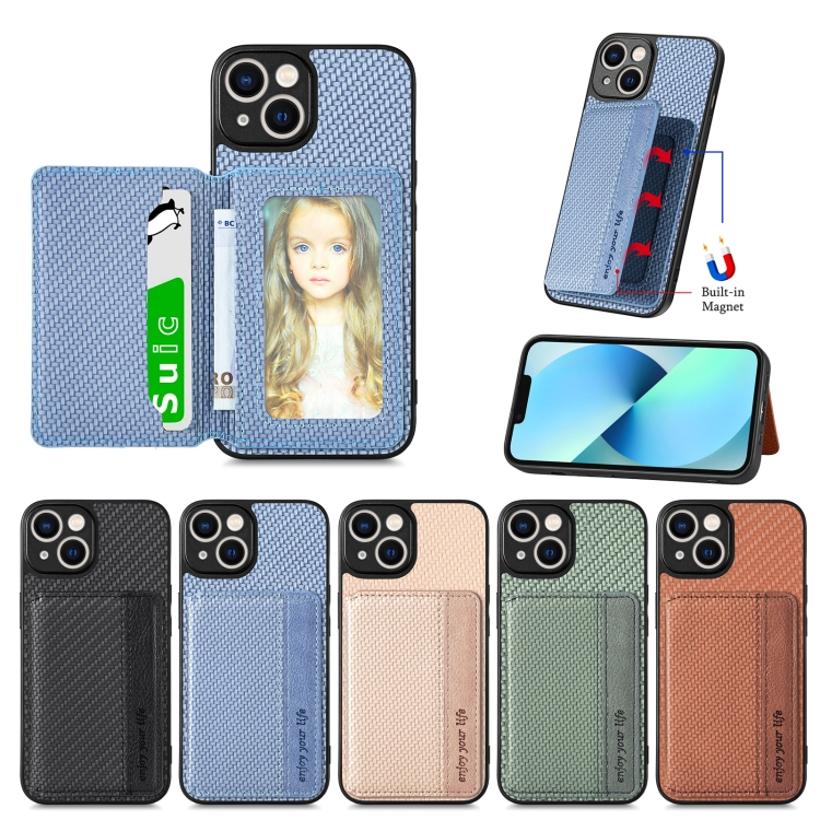 For iPhone 13 mini Carbon Fiber Magnetic Card Bag Phone Case(Black) For iPhone 13 mini Carbon Fiber Magnetic Card Bag Phone Case(Black)