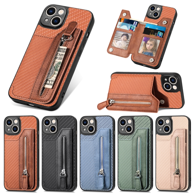 For iPhone 13 mini Carbon Fiber Horizontal Flip Zipper Wallet Phone Case(Black) For iPhone 13 mini Carbon Fiber Horizontal Flip Zipper Wallet Phone Case(Black)