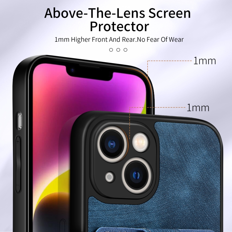 For iPhone 14 Retro Skin-feel Ring Card Wallet Phone Case(Blue)
