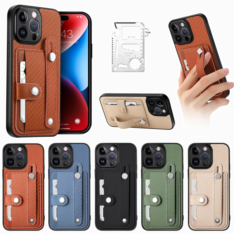 For iPhone 14 Pro Max Wristband Kickstand Card Wallet Back Cover Phone Case with Tool Knife(Black) For iPhone 14 Pro Max Wristband Kickstand Card Wallet Back Cover Phone Case with Tool Knife(Black)