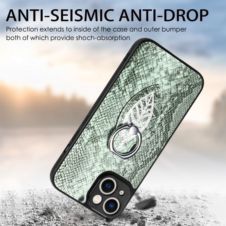 For iPhone 13 Pro Snakeskin Leather Back Cover Ring Phone Case(Green) For iPhone 13 Pro Snakeskin Leather Back Cover Ring Phone Case(Green)