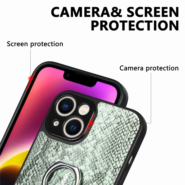 For iPhone 13 Pro Snakeskin Leather Back Cover Ring Phone Case(Green) For iPhone 13 Pro Snakeskin Leather Back Cover Ring Phone Case(Green)