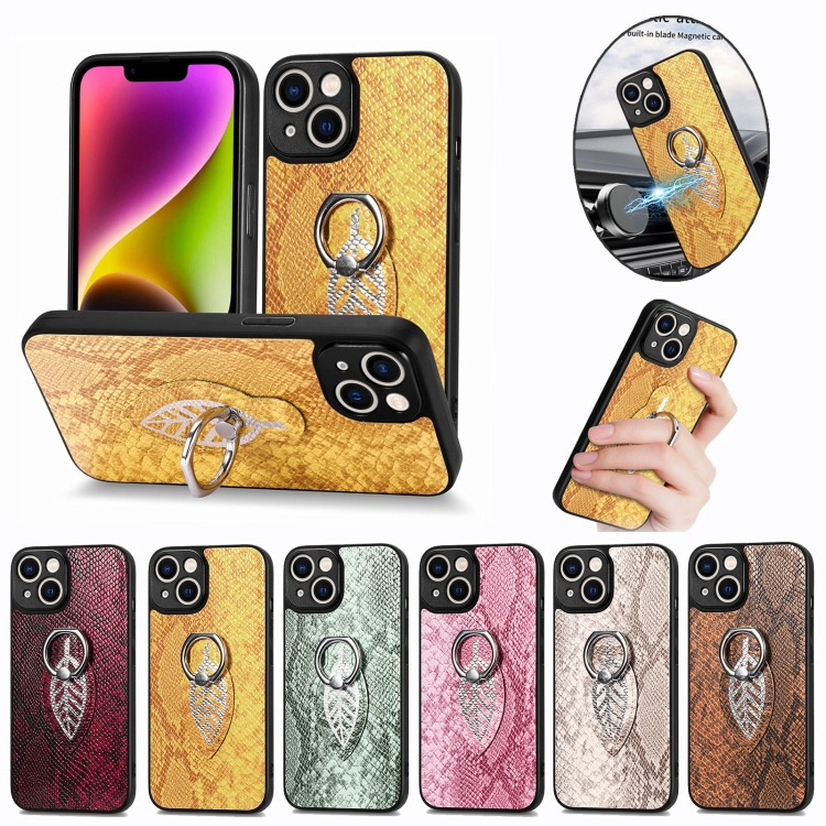 For iPhone 13 Pro Snakeskin Leather Back Cover Ring Phone Case(Green) For iPhone 13 Pro Snakeskin Leather Back Cover Ring Phone Case(Green)