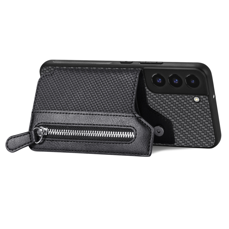 For Samsung Galaxy S22+ 5G Carbon Fiber Horizontal Flip Zipper Wallet Phone Case(Black) For Samsung Galaxy S22+ 5G Carbon Fiber Horizontal Flip Zipper Wallet Phone Case(Black)