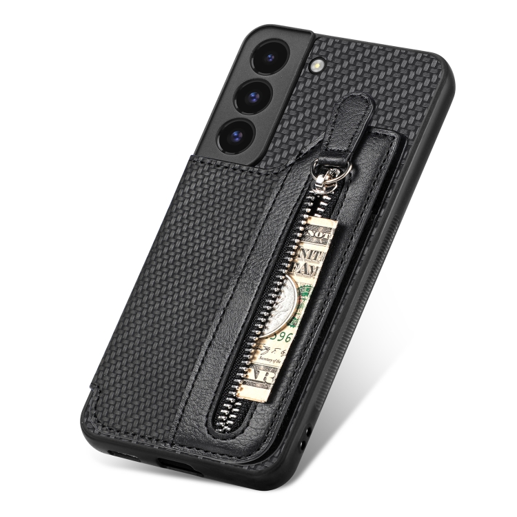 For Samsung Galaxy S22+ 5G Carbon Fiber Horizontal Flip Zipper Wallet Phone Case(Black) For Samsung Galaxy S22+ 5G Carbon Fiber Horizontal Flip Zipper Wallet Phone Case(Black)