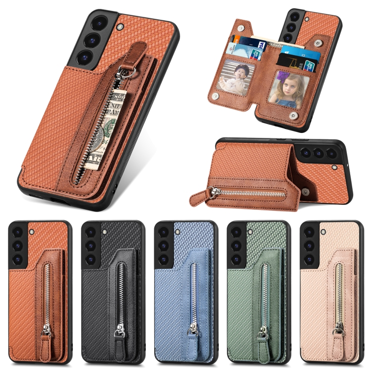 For Samsung Galaxy S22+ 5G Carbon Fiber Horizontal Flip Zipper Wallet Phone Case(Black) For Samsung Galaxy S22+ 5G Carbon Fiber Horizontal Flip Zipper Wallet Phone Case(Black)