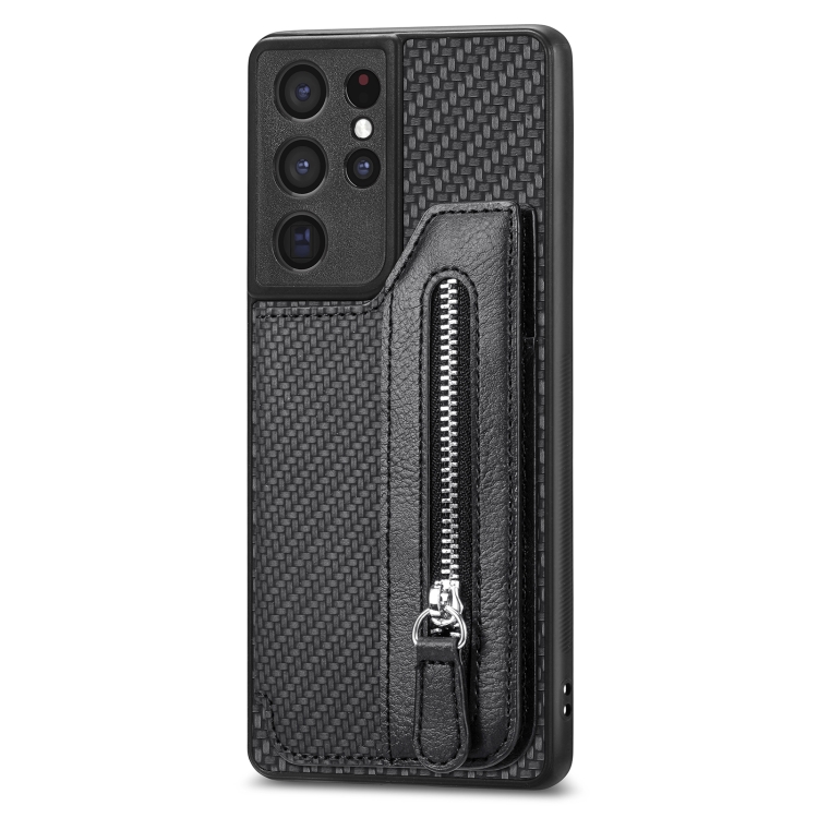 For Samsung Galaxy S21 Ultra 5G Carbon Fiber Horizontal Flip Zipper Wallet Phone Case(Black) For Samsung Galaxy S21 Ultra 5G Carbon Fiber Horizontal Flip Zipper Wallet Phone Case(Black)