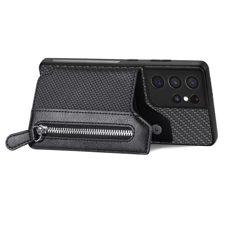 For Samsung Galaxy S21 Ultra 5G Carbon Fiber Horizontal Flip Zipper Wallet Phone Case(Black) For Samsung Galaxy S21 Ultra 5G Carbon Fiber Horizontal Flip Zipper Wallet Phone Case(Black)