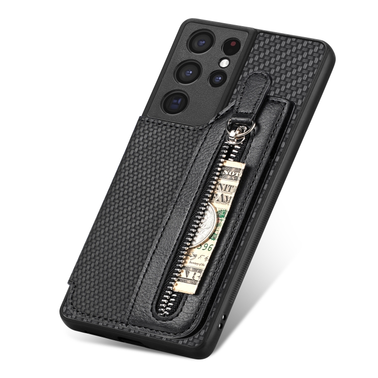 For Samsung Galaxy S21 Ultra 5G Carbon Fiber Horizontal Flip Zipper Wallet Phone Case(Black) For Samsung Galaxy S21 Ultra 5G Carbon Fiber Horizontal Flip Zipper Wallet Phone Case(Black)