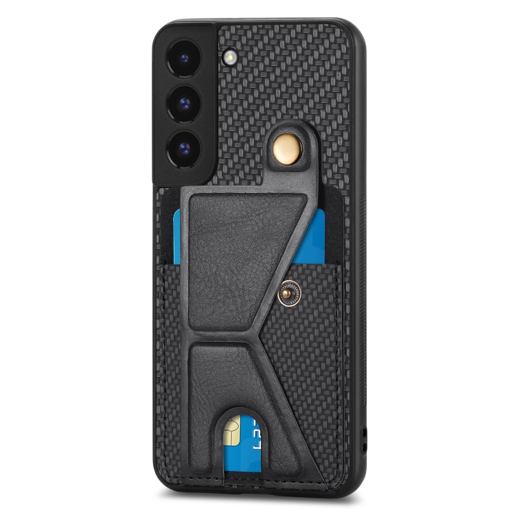For Samsung Galaxy S22 5G Carbon Fiber Wallet Flip Card K-shaped Holder Phone Case(Black) For Samsung Galaxy S22 5G Carbon Fiber Wallet Flip Card K-shaped Holder Phone Case(Black)