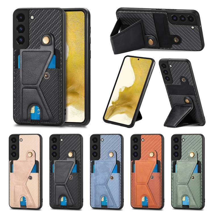 For Samsung Galaxy S22 5G Carbon Fiber Wallet Flip Card K-shaped Holder Phone Case(Black) For Samsung Galaxy S22 5G Carbon Fiber Wallet Flip Card K-shaped Holder Phone Case(Black)