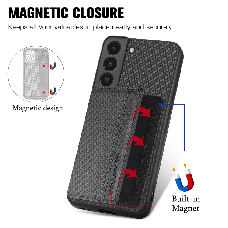 For Samsung Galaxy S22 5G Carbon Fiber Magnetic Card Wallet Bag Phone Case(Black) For Samsung Galaxy S22 5G Carbon Fiber Magnetic Card Wallet Bag Phone Case(Black)
