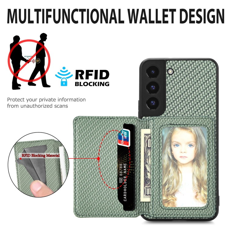 For Samsung Galaxy S22 5G Carbon Fiber Magnetic Card Wallet Bag Phone Case(Black) For Samsung Galaxy S22 5G Carbon Fiber Magnetic Card Wallet Bag Phone Case(Black)