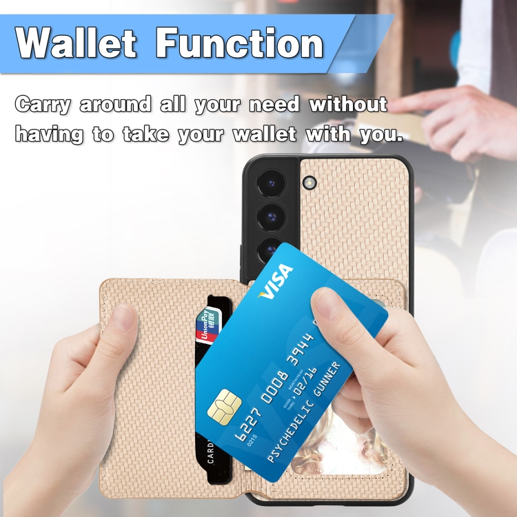 For Samsung Galaxy S22 5G Carbon Fiber Magnetic Card Wallet Bag Phone Case(Black) For Samsung Galaxy S22 5G Carbon Fiber Magnetic Card Wallet Bag Phone Case(Black)