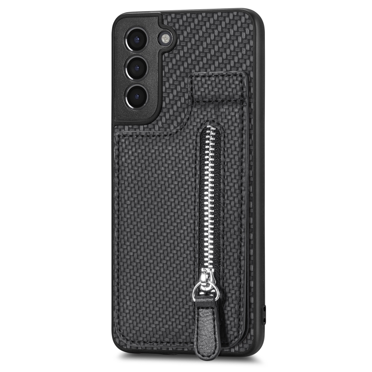 For Samsung Galaxy S21+ 5G Carbon Fiber Vertical Flip Zipper Wallet Phone Case(Black) For Samsung Galaxy S21+ 5G Carbon Fiber Vertical Flip Zipper Wallet Phone Case(Black)