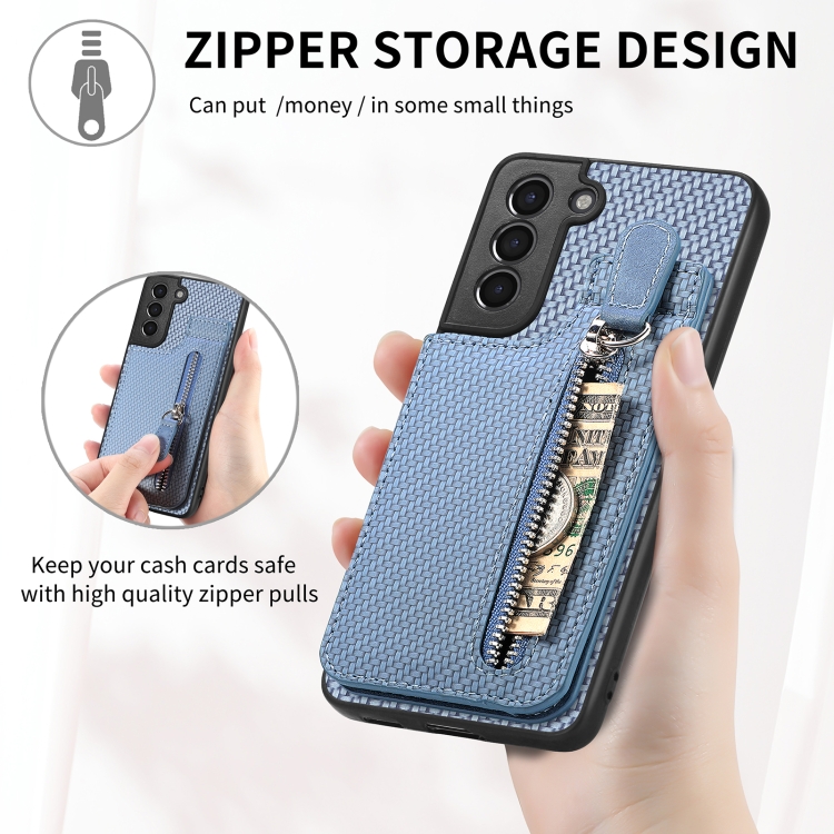 For Samsung Galaxy S21+ 5G Carbon Fiber Vertical Flip Zipper Wallet Phone Case(Black) For Samsung Galaxy S21+ 5G Carbon Fiber Vertical Flip Zipper Wallet Phone Case(Black)