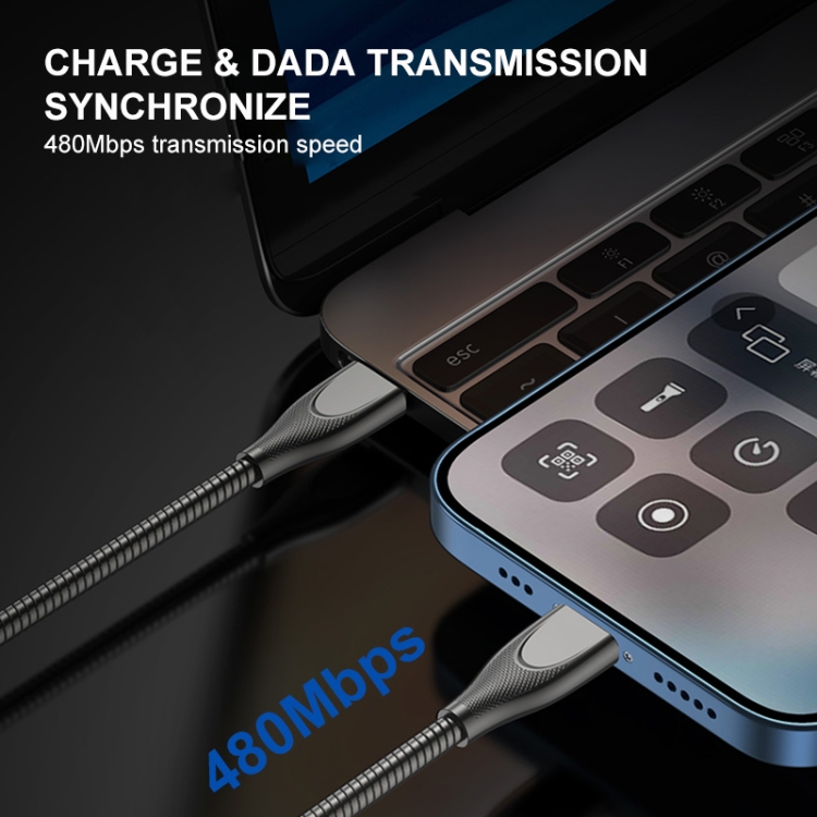 ENKAY ENK-CB128 PD 27W Type-C to 8 Pin Carbon Steel Hose Spring Fast Charging Data Cable, Length:2m(Black) ENKAY ENK-CB128 PD 27W Type-C to 8 Pin Carbon Steel Hose Spring Fast Charging Data Cable, Length:2m(Black)