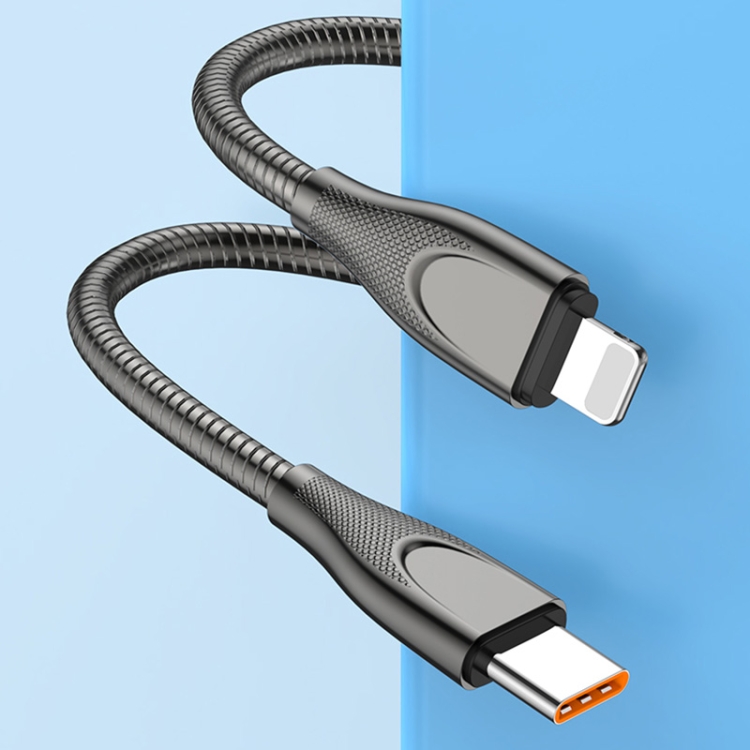 ENKAY ENK-CB128 PD 27W Type-C to 8 Pin Carbon Steel Hose Spring Fast Charging Data Cable, Length:2m(Black) ENKAY ENK-CB128 PD 27W Type-C to 8 Pin Carbon Steel Hose Spring Fast Charging Data Cable, Length:2m(Black)