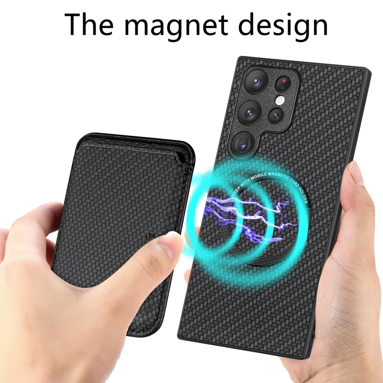 For Samsung Galaxy S22+ 5G Carbon Fiber Leather Card Magsafe Magnetic Phone Case(Black) For Samsung Galaxy S22+ 5G Carbon Fiber Leather Card Magsafe Magnetic Phone Case(Black)