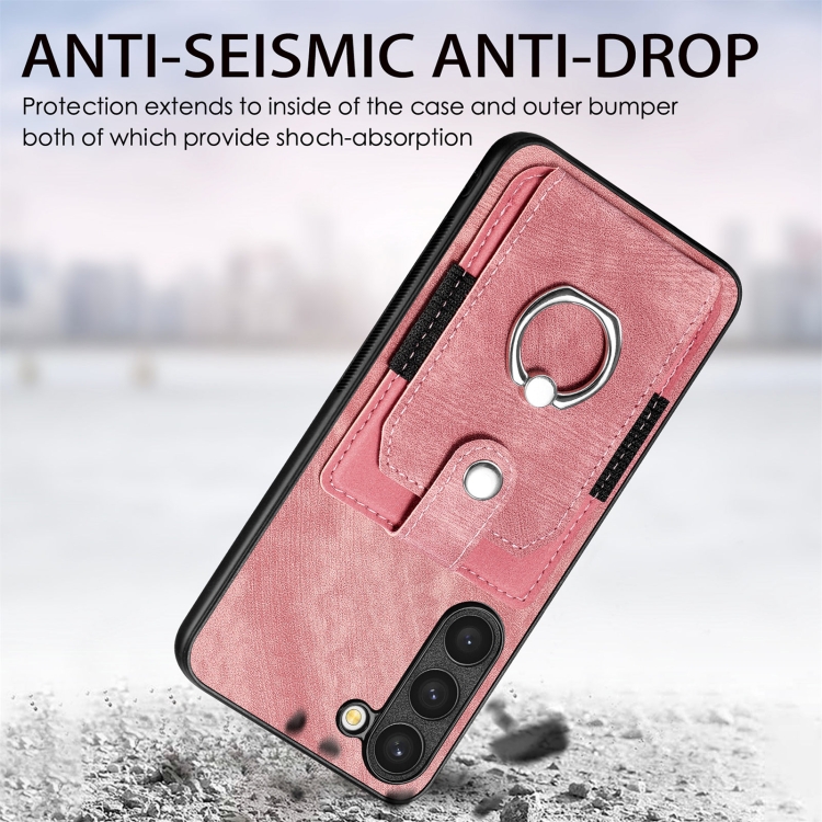 For Samsung Galaxy S23 5G Retro Skin-feel Ring Card Wallet Phone Case(Pink) For Samsung Galaxy S23 5G Retro Skin-feel Ring Card Wallet Phone Case(Pink)