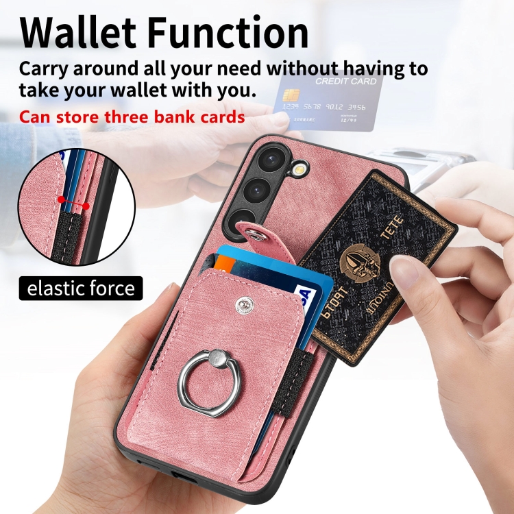 For Samsung Galaxy S23 5G Retro Skin-feel Ring Card Wallet Phone Case(Pink) For Samsung Galaxy S23 5G Retro Skin-feel Ring Card Wallet Phone Case(Pink)