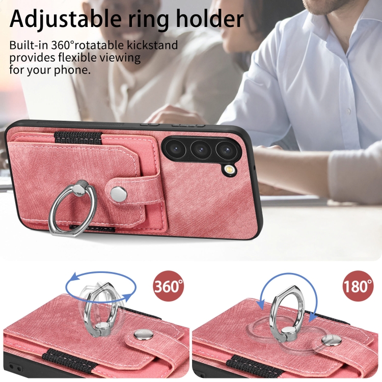 For Samsung Galaxy S23 5G Retro Skin-feel Ring Card Wallet Phone Case(Pink) For Samsung Galaxy S23 5G Retro Skin-feel Ring Card Wallet Phone Case(Pink)