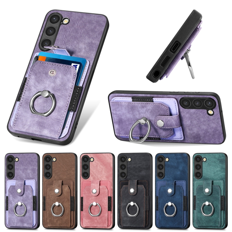 For Samsung Galaxy S23 5G Retro Skin-feel Ring Card Wallet Phone Case(Pink) For Samsung Galaxy S23 5G Retro Skin-feel Ring Card Wallet Phone Case(Pink)