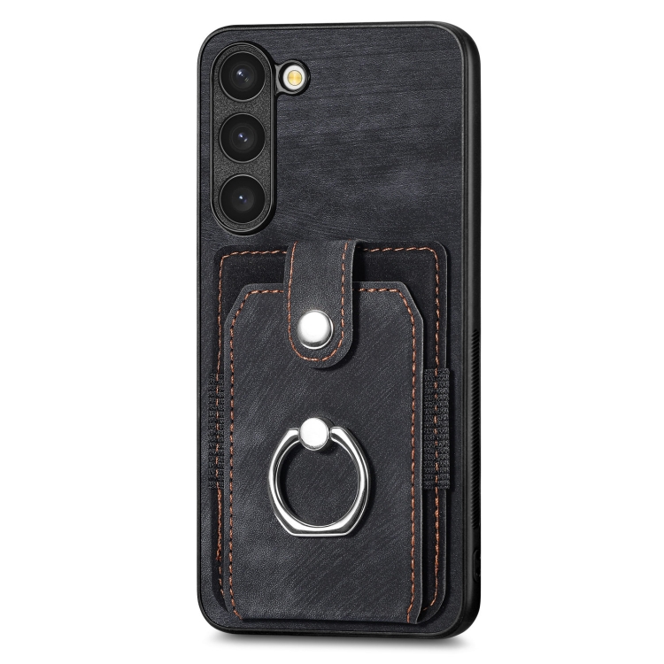 For Samsung Galaxy S22 5G Retro Skin-feel Ring Card Wallet Phone Case(Black) For Samsung Galaxy S22 5G Retro Skin-feel Ring Card Wallet Phone Case(Black)
