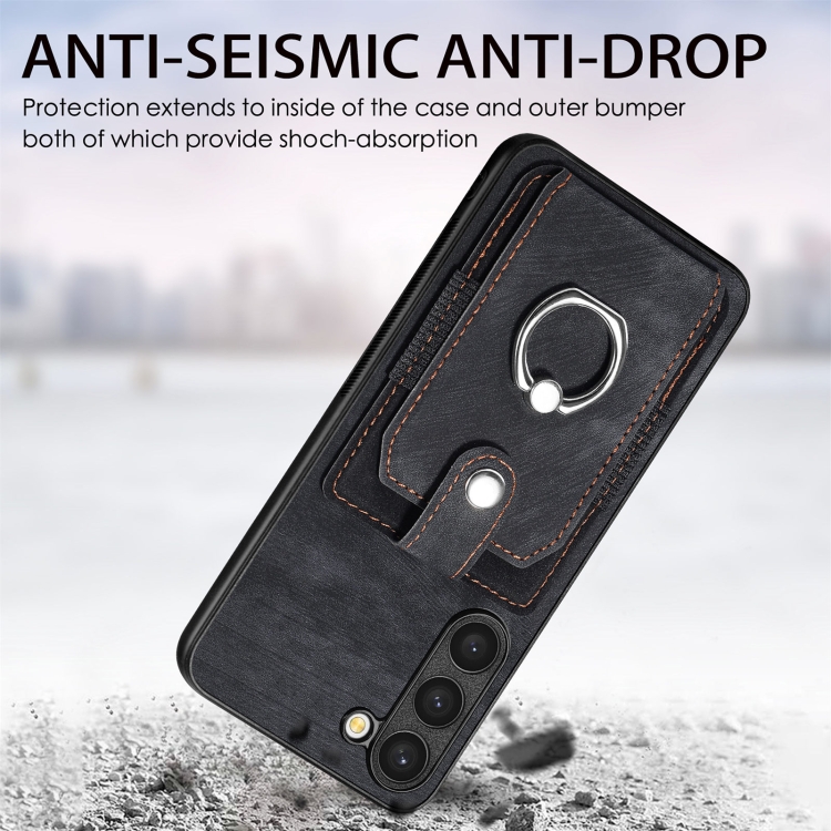 For Samsung Galaxy S22 5G Retro Skin-feel Ring Card Wallet Phone Case(Black) For Samsung Galaxy S22 5G Retro Skin-feel Ring Card Wallet Phone Case(Black)