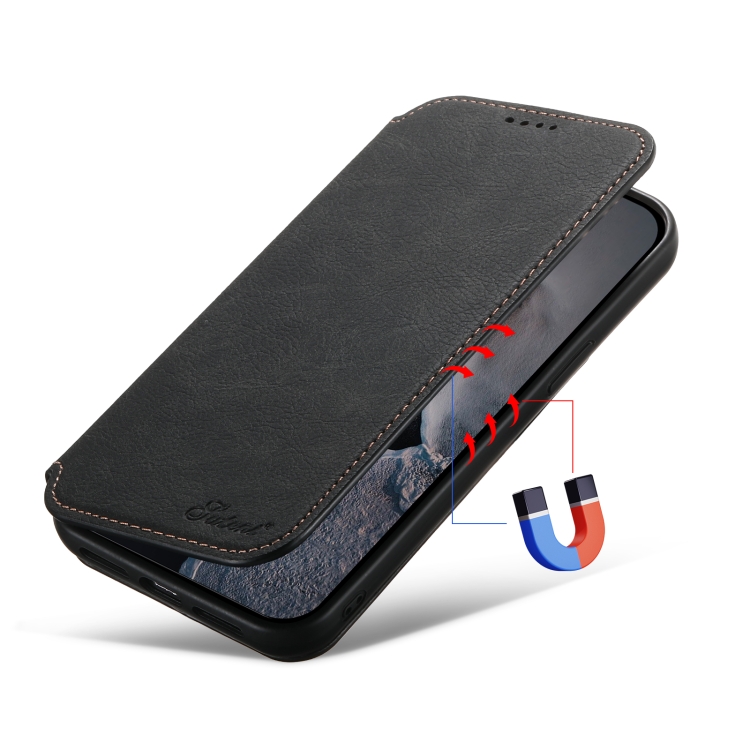 For iPhone 12/12 Pro Suteni J06 Retro Matte Litchi Texture Leather Magnetic Magsafe Phone Case(Black) For iPhone 12/12 Pro Suteni J06 Retro Matte Litchi Texture Leather Magnetic Magsafe Phone Case(Black)