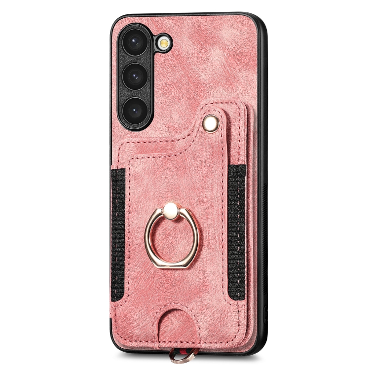 For Samsung Galaxy S23+ 5G Retro Skin-feel Ring Multi-card Wallet Phone Case(Pink) For Samsung Galaxy S23+ 5G Retro Skin-feel Ring Multi-card Wallet Phone Case(Pink)