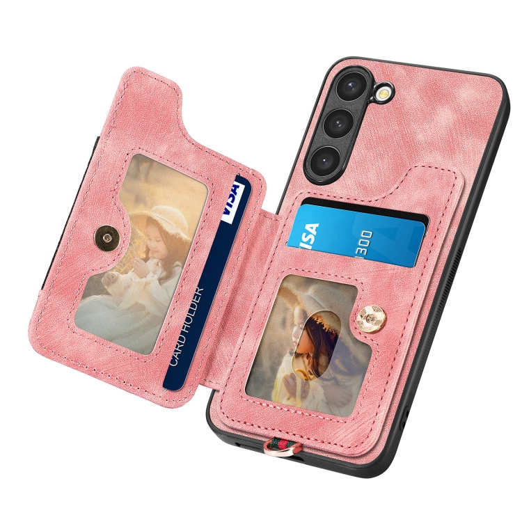 For Samsung Galaxy S23+ 5G Retro Skin-feel Ring Multi-card Wallet Phone Case(Pink) For Samsung Galaxy S23+ 5G Retro Skin-feel Ring Multi-card Wallet Phone Case(Pink)