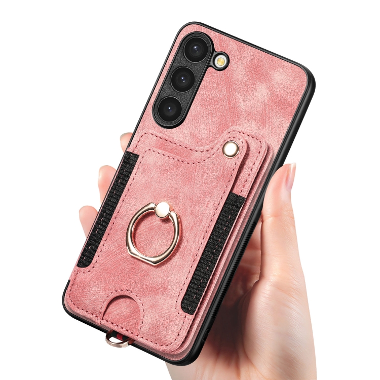 For Samsung Galaxy S23+ 5G Retro Skin-feel Ring Multi-card Wallet Phone Case(Pink) For Samsung Galaxy S23+ 5G Retro Skin-feel Ring Multi-card Wallet Phone Case(Pink)